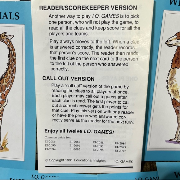 3/$15: Children's Wild Animals Quiz Cards - I.Q. Games - Educational Insights - Picture 7 of 9